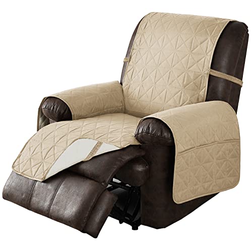 Yurihome Non-Slip Recliner Cover For Recliner Chair, Waterproof Recliner Sofa Slipcover Couch Cover Furniture Protector With Pocket And Elastic Straps For Pets Kids Dog Cat, 30"/Oversize, Beige #TOP23
