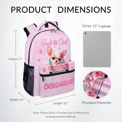 UNIKITTY Girls Backpack for School - Dog Backpack for Kids - Chihuahua Schoolbag Large Capacity Durable - 17 Inch Kids Bookbag for Kindergarten Elementary2