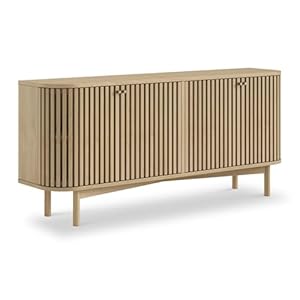 RoselandFurniture Finch Slatted Oak Large 4 Door Sideboard for Living Room | Scandi Meets Mid Century Modern Ribbed Wide Wooden Cabinet for Dining Room or Hallway Storage | (H) 70cm (W) 157.5cm