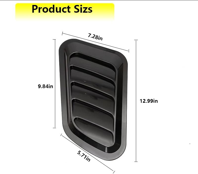 2 Pack Bright Black Car Hood Faux Vent Blinds, Faux Air Vent Decorative Grills, Hood Air Inlet Molding for Car Appearance and Athletic Fit