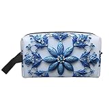 Tessuto Oxford: realizzata in tessuto Oxford 600d ad alta densità, questa borsa per il trucco blu con stampa natalizia con fiocco di neve è più durevole e resistente all'usura, garantendo un uso duraturo