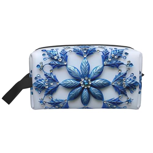 Tessuto Oxford: realizzata in tessuto Oxford 600d ad alta densità, questa borsa per il trucco blu con stampa natalizia con fiocco di neve è più durevole e resistente all'usura, garantendo un uso duraturo