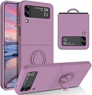 DOMAVER Samsung Z Flip 3 5G Case Slim Silicone 360°Ring Holder Kickstand Magnetic Soft Rubber Anti-Scratch Non-Slip Shockproof Protective Cover for Galaxy Z Flip 3 5G 6.7", Cherry Blossom Purple