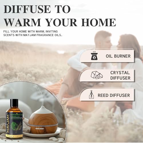 MAYJAM Kokosnuss & Vanilleöl 100ml, Premium Kokosnuss & Vanille Duftöl für Ätherisches Öle Diffusor, Aromatherapie, Süße Träume