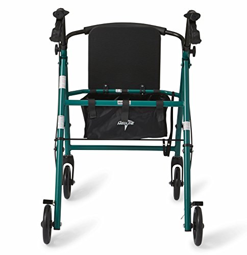 Medline Steel Foldable Adult Transport Rollator Mobility Walker With 6” Wheels, Green #TOP5