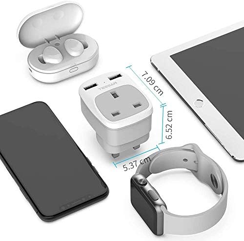 USB Plug Adaptor UK with 2 USB Ports, TESSAN Double USB Charger, USB Wall Socket Plug Adapter for Home, Office