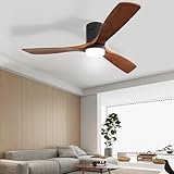 Sofucor 52 Inch Low Profile Ceiling Fan with Lights Remote Control, Dimmable 6-Speed Outdoor Ceiling Fan with Timer, 3 Blades Wood Modern Ceiling Fan, Noiseless Reversible DC Motor for Patio Bedroom