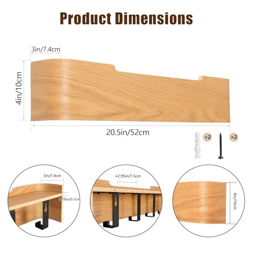Nevsokio Coat Rack Wall Mount with Hidden Hooks, Wall Hooks with Shelf, Wall Key Holder Mount Wooden Shelf Entryway Hooks for Bedroom Bathroom for Hanging Coats Hats Bags Towels (Oak, 5 Hooks) by Nevsokio - Used condition - Image 3