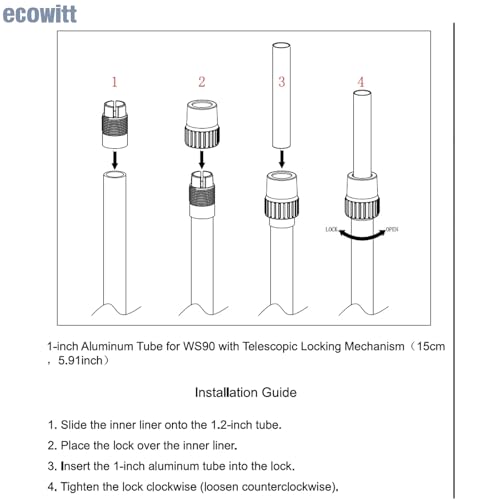 ECOWITT WS90 Weather Station Accessory, 1-inch Aluminum Tube for WS90 with Telescopic Locking Mechanism(15cm, 5.91inch) image 5