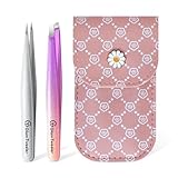 Expert Slant and Point Tip Tweezer Set with Exclusive Storage & Carrying Case, GlamTweeler Sharp & Precision Tweezer Set for Eyebrows, Facial Hairs and Fine Hairs Removal (Sparkle Violet + Silver)
