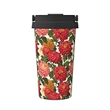 Thermobecher aus Edelstahl, Motiv: Chrysanthemen und Bienen, für heißes und kaltes Wasser