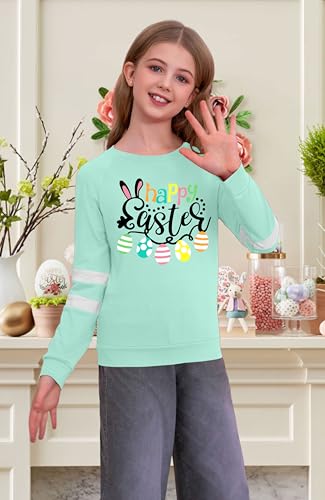 Image of Ithalt Kids Easter Shirts for Girls Cute Bunny Graphic Tshirt Easter Long Sleeve Tops 5-14y