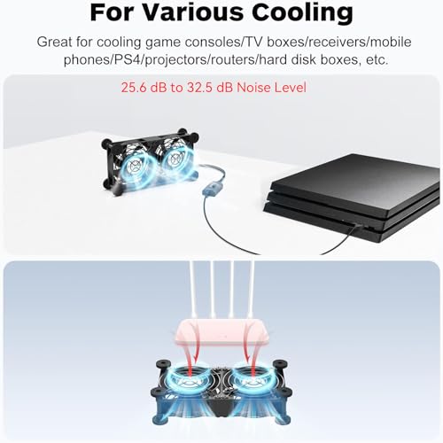 Image of ELUTENG Dual Cooling Fan Whisper Quiet 80mm USB Fan 3 Adjustable High Speed | Computer Fans, USB Port Heatsink Fans Compatible for PS4, PS5, Router, Laptop, PC, Xbox Cooling Electronics