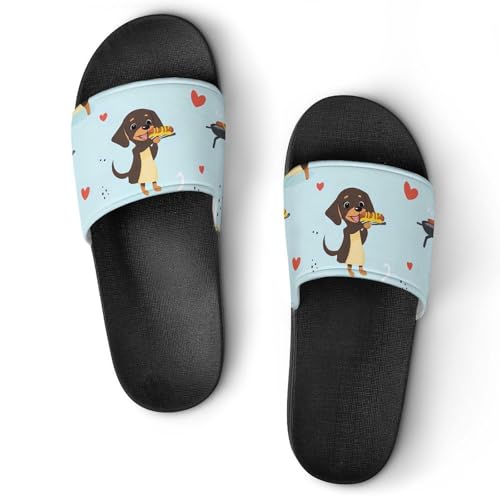 Dachshund Dog BBQ Grilled Sausages Men's Bathroom Slippers Shower Indoor Home Beach Outdoor Shoes for Women
