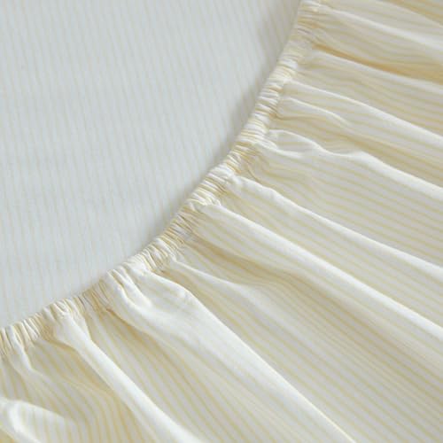 Image of Martha Stewart - King Size Sheets Set, Crisp & Tailored Cooling Sheets with a Naturally Smooth Cotton Percale Lightweight Feel - Bed Sheets with Matching Pillowcases & Fitted Sheet (Stripe Yellow)