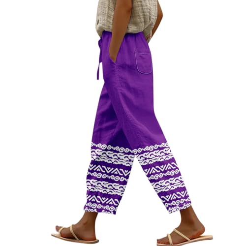 Beach Vacation Essentials Work Pants Baggy Cotton and Linen Pants for Woman Wide Leg Yoga Pants for Women Pencil Linen Pants Women Linen Pants Women Hiking Pants Women(3-Purple,Medium)