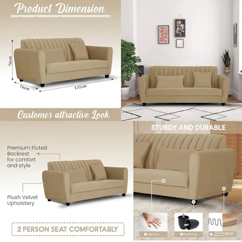 Image of Velvet 2 Seater Sofa, Chesterfield Tufted Sofa with Nailhead Trim, Rolled Arm Sofa with Wood Legs for Living Room & Office (Cream)