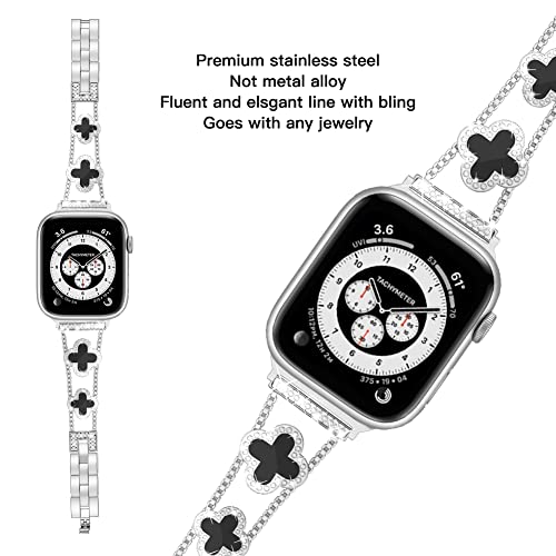 Image of Musk-MSKR Diamond Metal Bands Add Sparkle to Your Watch For Apple Watch Series 11 /10 /9 /8 /7 /6 /5 /4 /3 /2 /SE /Ultra Clover Simple and Stylish Compatible with 38mm40mm41mm42mm44mm45mm 46mm49mm Women's Wear