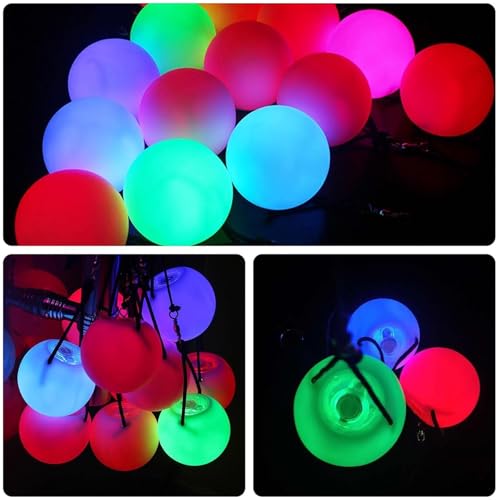3 Stück LED Poi Bälle Set, Poi Ball LED Glow Poi Kugeln mit Regenbogen Farben und Strobe-Effekt, LEDPOI Jonglierbälle mit verstellbaren Doppelschlaufen-Leinen Spielzeug für Anfänger und Profis