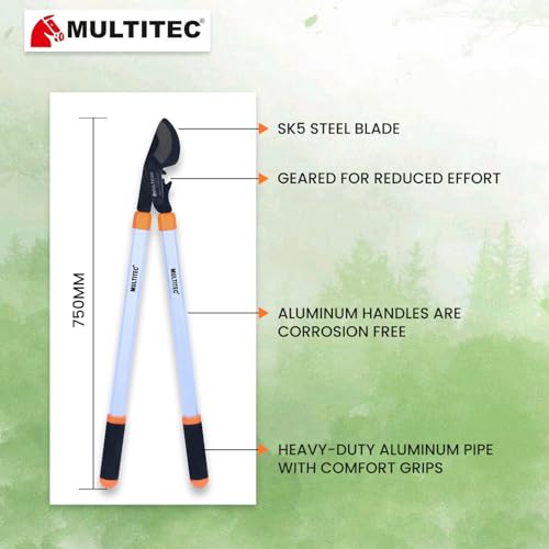 Image of MULTITEC BPL-22G Power Gear Bypass Lopper | Heavy Duty Branch Cutter for Green Wood | Tree Pruner with Effort-Saving Gear Mechanism | Carbon Steel Blade | Garden, Farm & Orchard Tool