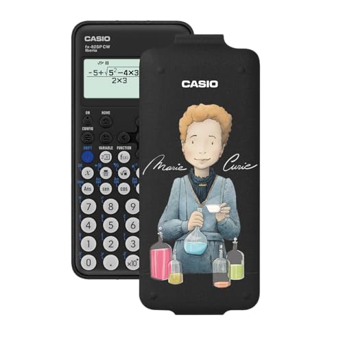 Casio FX-82SP CW - Calculadora Científica, con Marie Curie ilustrada por Raquel Riba Rossy, Recomendada para el Curriculum Español y Portugués, 5 Idiomas, más de 300 Funciones, Color Gris Oscuro