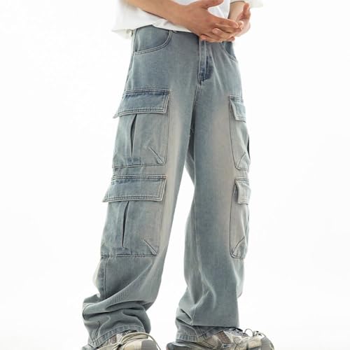 Spring Plus Size Wide Leg Baggy Black Jeans Men,Vintage Unisex Multi-Pocket Washed Distressed Y2K Cargo Pants2