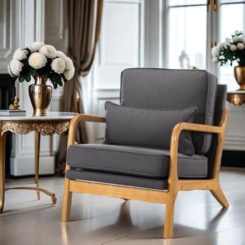FONTOI Accent Chair Upholstered Living Room Chairs, Mid Century Modern Chair with Wood Arms, Living Room Chairs with Waist Cushion for Living Room Apartment (Gray, Set of 1) Cover