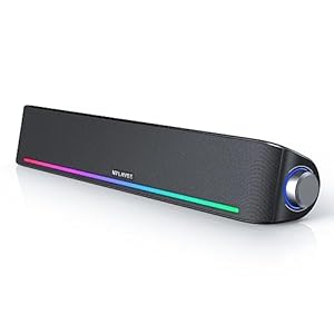 Computer Speakers, Hi-Fi Sound Quality Computer Sound Bar, Bluetooth 5.0 & 3.5mm Wired PC Speakers with 4 Dynamic Lighting Modes, USB Powered Speakers for PC, Desktop, Laptops, Phones, Monitors, Xbox