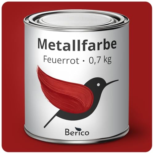 Berico Metallfarbe - Feuerrot - 0,7 Kg - 4in1 Premium Metallschutzlack - Direkt auf Rost - Für Stahl, Zink, Aluminium, Kupfer und Eisen
