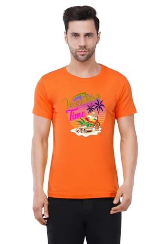Image of Caseria Men's Cotton Printed T-Shirt -Time Vacation | 100% Cotton | Half Sleeves | Regular Fit | Printed | Round Neck | Graphic T Shirt