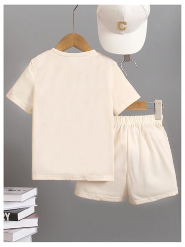 Image of RoseSeek Boy's 2 Piece Outfits Short Sleeve Crew Neck Letter Graphic Tee Shirt and Drawstring Waist Shorts Set