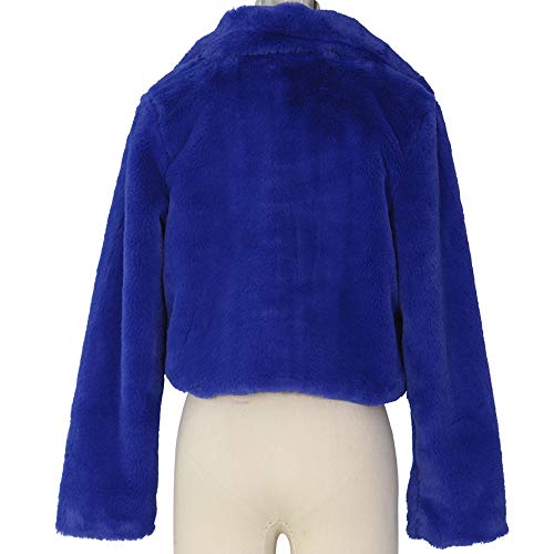 Fashion Women Coat Fluffy Fleece Turn-Down Collar Faux Fur Top Short Loose Coat Blue #TOP4