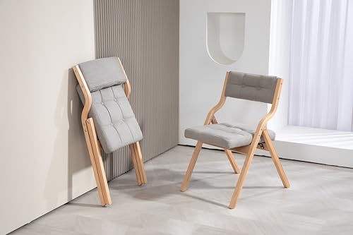kozamas Klappstuhl 2er Set Grau, Gepolsterter Holz Klappstuhl mit Rückenlehne, Tragbarer Faltstuhl für Gäste, Küche, Büro, Party & Camping