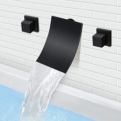 Dolgaba Waterfall Bathtub Faucet Wall Mount Romantub Filler 2 Handle Bathroom Vanity Vessel Sink Faucet, Matte Black #TOP2