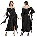 JDFAIJEAL Schwarzes Vintage Gothik Off-Shoulder Kleid für Damen, Viktorianische Rüschenärmel Irreguläres Saum Elegantes Midikleid (Schwarz, L)