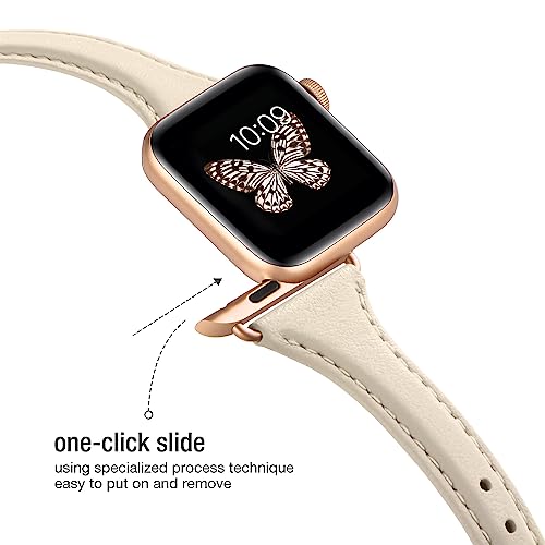WFEAGL Leather Bands Compatible with Apple Watch 38mm 40mm 42mm 44mm, Top Grain Leather Band Slim & Thin Wristband for iWatch Series 5 & Series 4/3/2/1 (Ivory White Band+Gold Adapter, 42mm 44mm) — view 4