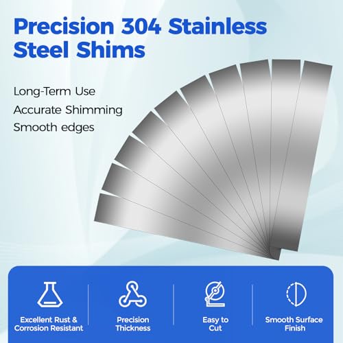 Image of 66 Pcs Shim Stock Assortment, 304 Stainless Steel Metal Shims for Leveling, 11 Thickness Sizes 0.0007 inch-0.015 inch, 1 inch Width x 6 inch Length Aluminum Steel Shim Stock Strips for Gap Filler, Alignment & DIY
