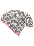 Zwillingsherz Slouch-Beanie-Mütze mit Baumwolle - Hochwertige Strickmütze mit Leo Design für Damen Mädchen Jungen 2020 - Hat - One Size - Frühjahr Sommer Herbst und Winter - grau p