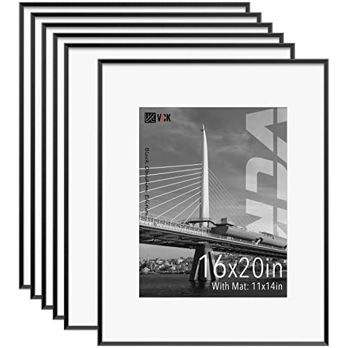 Vck Aluminum Picture Frames 16X20 Black Set Of 6, 16 By 20 Inch Photo Frame With Mat For 11X14 Picture Or 16X20 Without Mat, Metal Poster Frames With Real Glass For Wall Decor #TOP22
