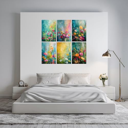 Image of SiddArtify Vibrant Floral Oil Painting Art Print Set - 300GSM Board - 8x12 Inch - Pack of 6 Wall Room Decoration art Poster Prints