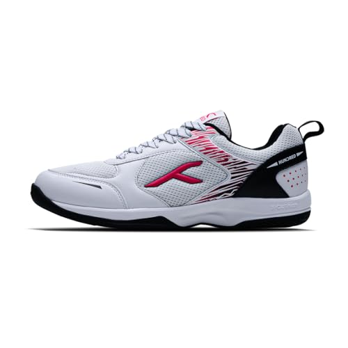 Hundred Court Star Pro Non Marking Badminton Shoes | Also Perfect for Squash, Table Tennis, Volleyball, Basketball & Indoor Sports | Lightweight & Durable (White/Black/Fushia ; UK 2)
