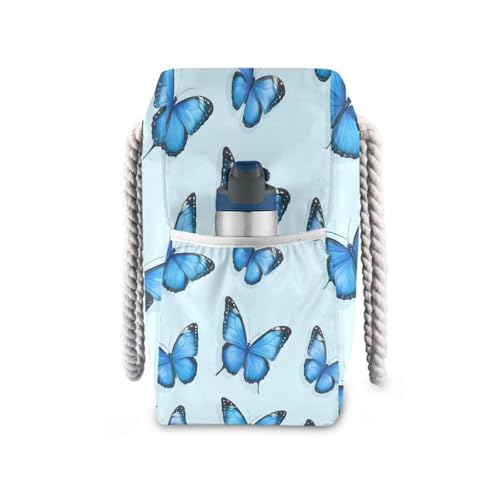 Blue Butterfly (2) Beach Bag & Travel Tote Bag Large Sandproof with Zipper Closure, Wet Pouch for Swim Gym Travel3