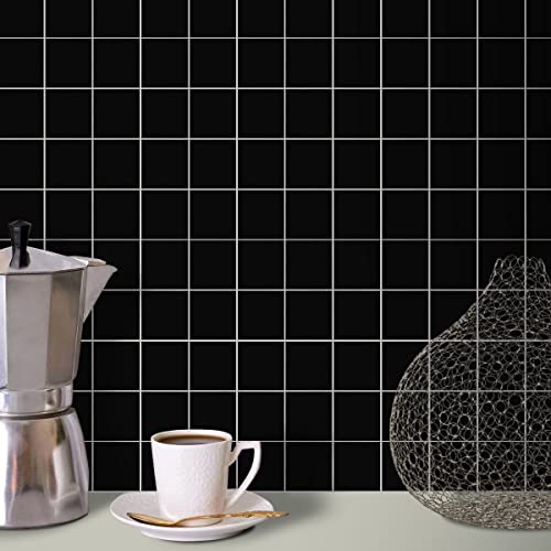 Backsplash Tile For Kitchen Peel And Stick, Stone Plastic Composite Self Adhesive Tiles Square Mosaic Wall Tile For Kitchen, 8.98 X 8.98 X 0.16 Inch,20 Sheets Black #TOP6