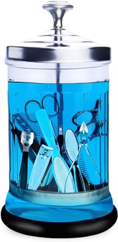 Small Glass Disinfectant Jar for Barbers and Salons - Professional Sterilizer Jar for Barber Supplies and Nail Tools - 21 oz