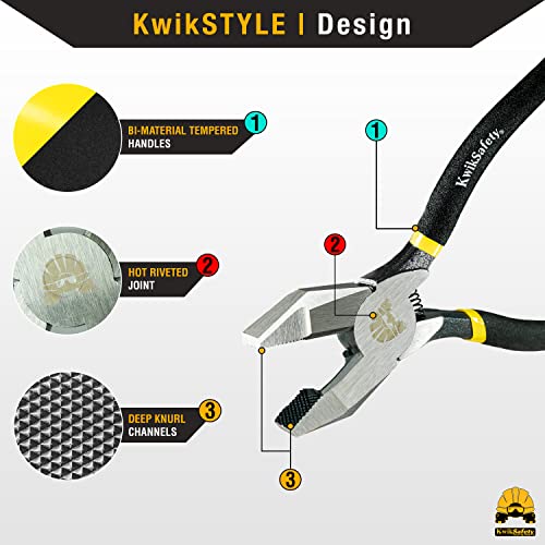 Kwiksafety - Charlotte, Nc - Pinza Ironworker Pliers Spring Loaded Action Side Cutters Steel Rebar Wire Cutters Bi-Material Tempered Handles & Aggressive Cross-Hatched Knurl Lineman Pliers #TOP1