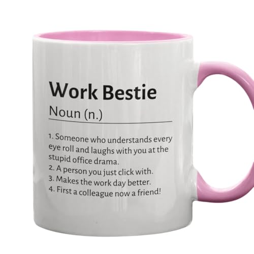 Work Bestie Mug, Work Bestie Gifts For Women, Funny Mugs For Coworkers, Funny Office Mugs, Gifts for Work Friends Best Coworkers, Employee Favorite Co Worker 11oz & 15oz Pink Handle Coffee Mug