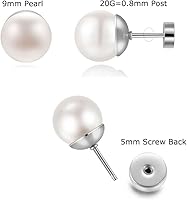 Vista 8 de Pearl Stud Earrings for Women,Flat Screw Back Pearl Helix Earrings Cartilage Earrings 316L Surgical Steel Piercing Jewelry Gift(7,8,9,10mm Pearl)