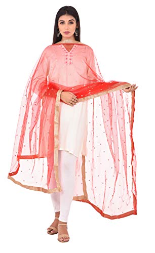Image of YOUTHQUAKE Women's Net Embroidered Full Size Dupatta With 4 Side Golden Lace