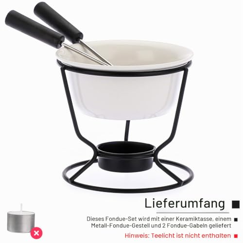 Foto von SUMNACON Keramike Schokofondue-Topf-Set mit 2 Gabeln Schoko Fondueset Käsefondue für Schokolade Käse Fondue Familienessen Nachtisch Picknicks Geburtstagsfeiern Urlaubsfeiern