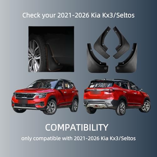 Image of No Drill Mud Flaps Compatible with Kia Seltos 2021-2025,OEM Style Textured Black Custom Fit All Weather Exterior Accessories(4PCS)